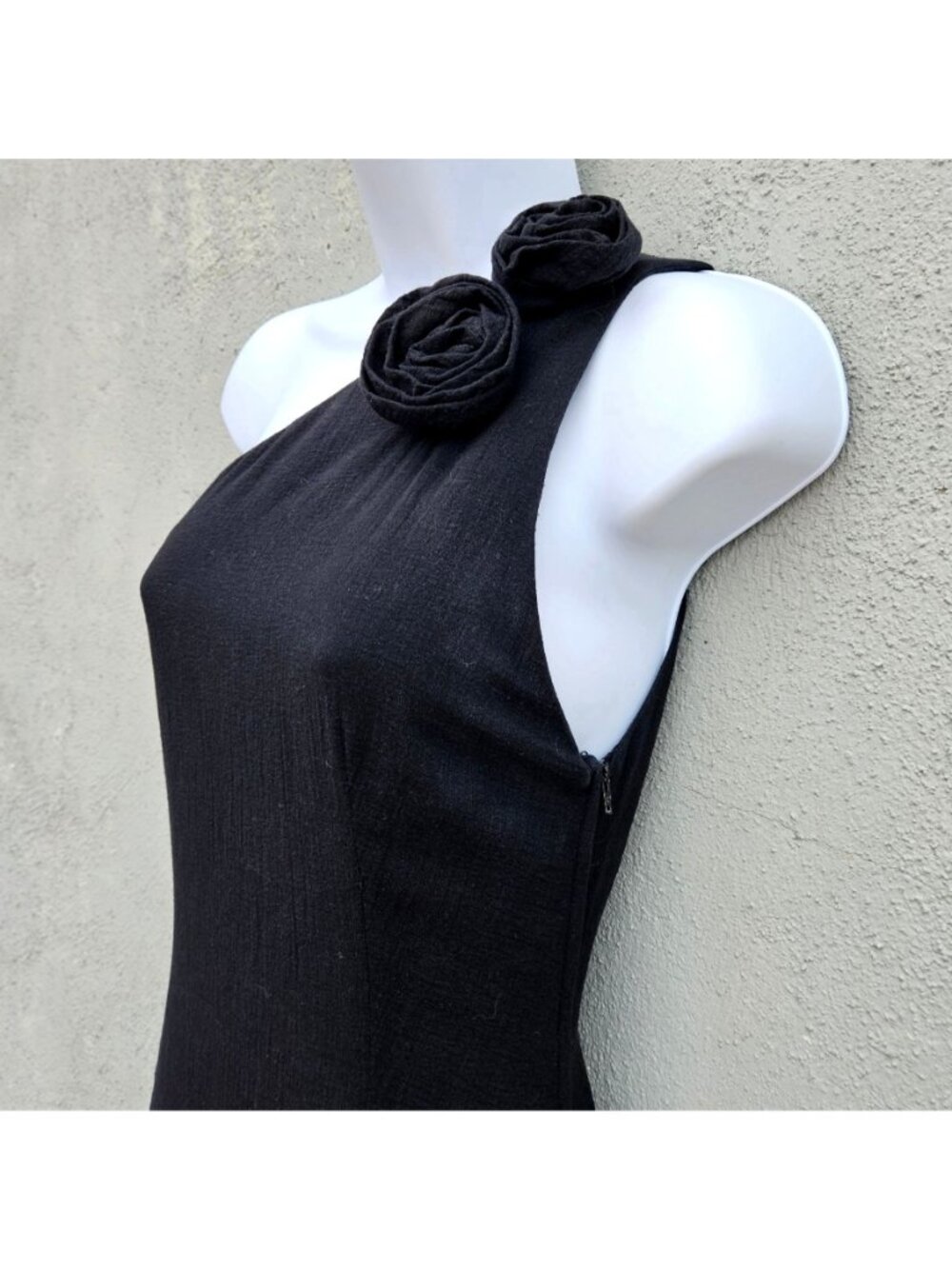 Vintage Georges Rech Paris Black One Shoulder Drop Waist Dress Rosette S - Picture 5 of 15